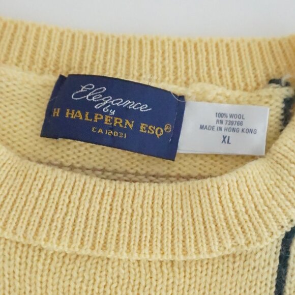Vintage Halpern Yellow Wool Grid Sweater Retro Preppycore Eclectic Grandpa - Picture 7 of 8